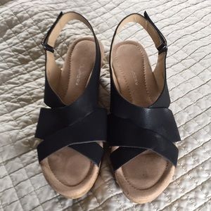 laundry black wedge sandals